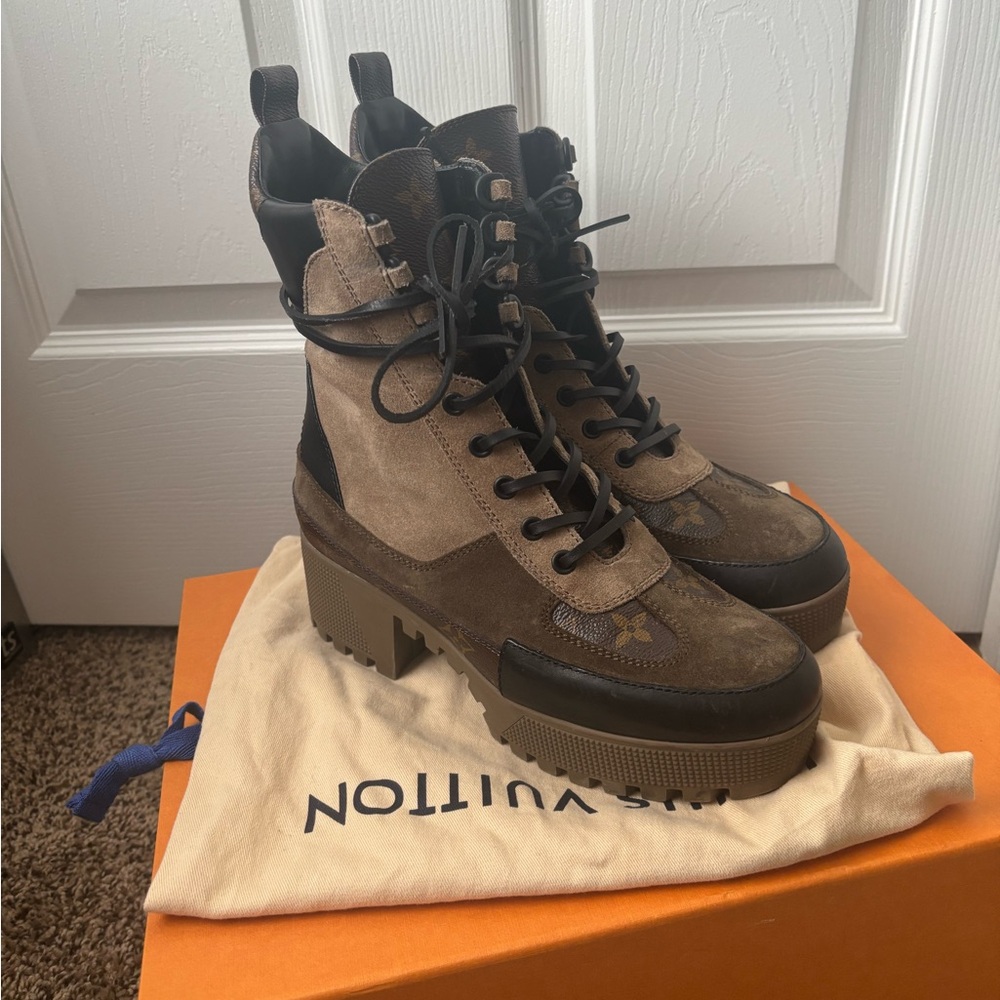 Louis Vuitton Brown Lace Up Boots